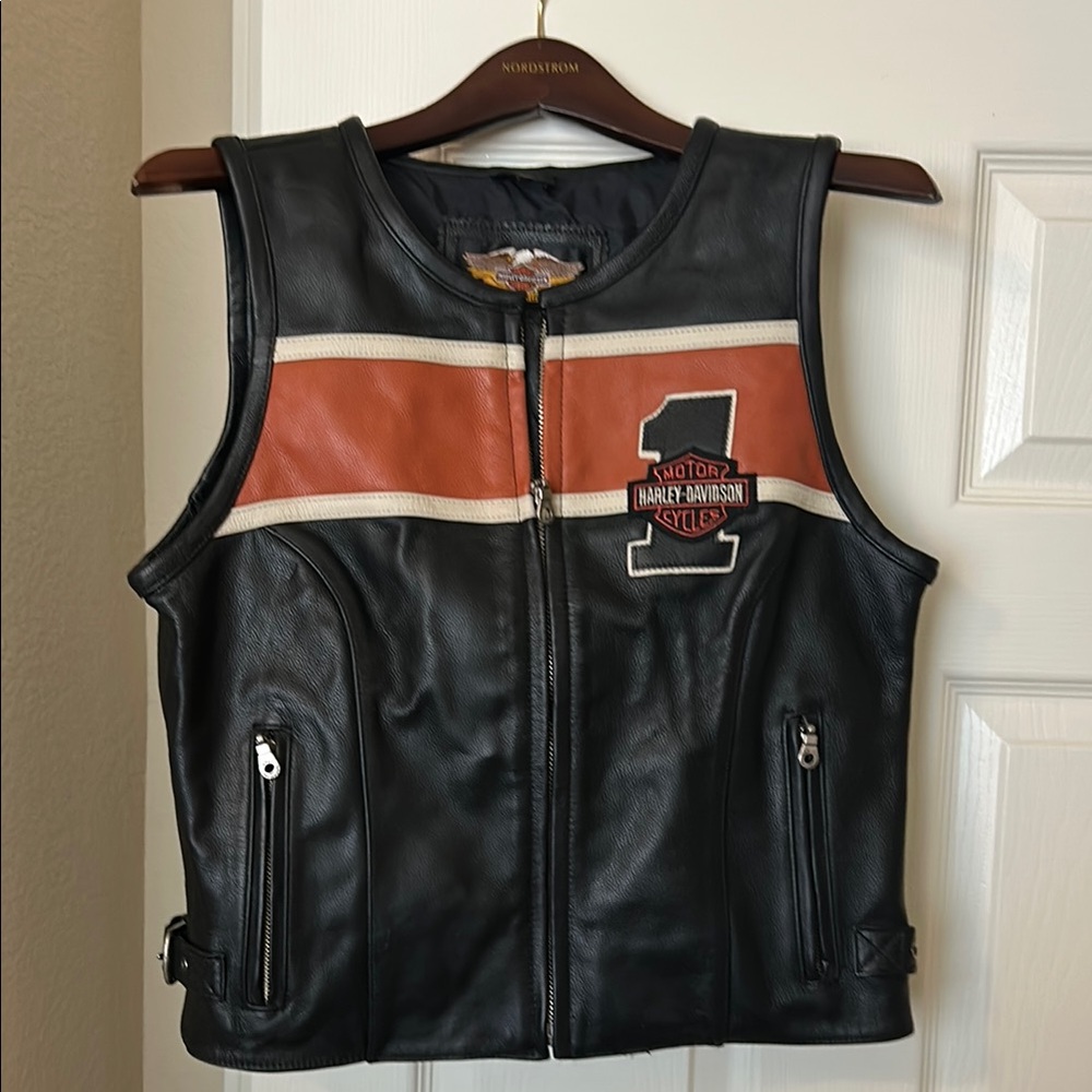 Harley-Davidson Black Vest with Orange and White Accents